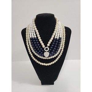 4 Pieces Of Vintage Fashion/Costume Jewelry, Pearls, Red, White, And Blue